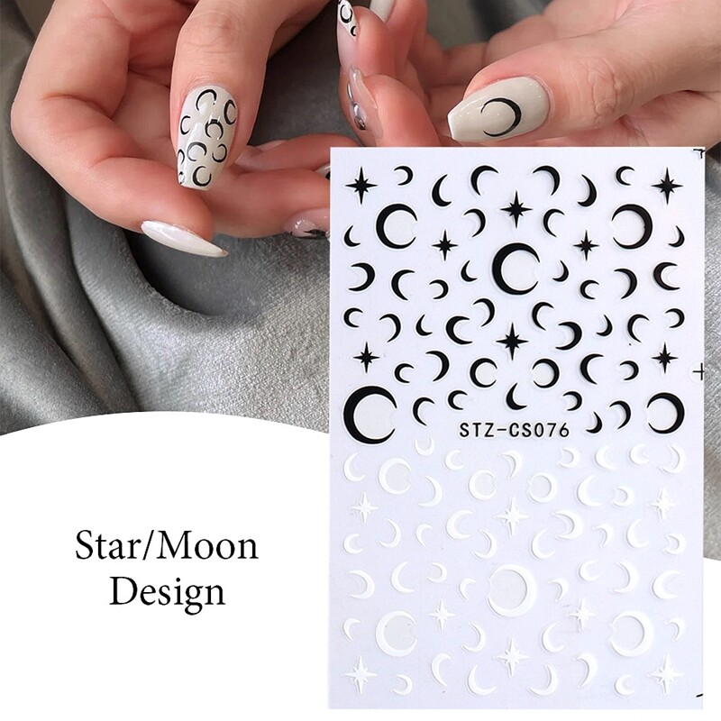 Crescent Moon Flame Checkerboard Star Flower leaf Heart Nail Decals Sticker