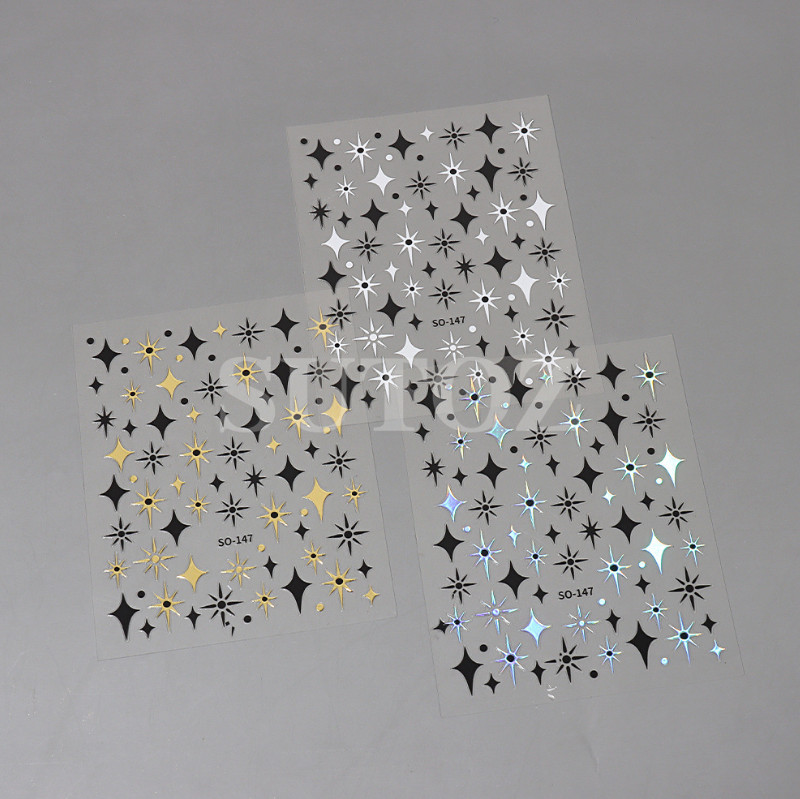 3D Black Gold Silver Star French Tips Nail Stickers Decoration DIY Manicure NH18