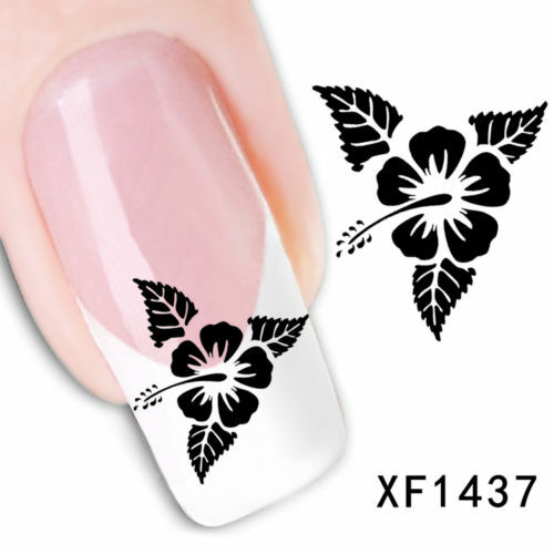 Nail Art Water Transfer Sticker Decal Stickers Pretty Flowers Black XF1437