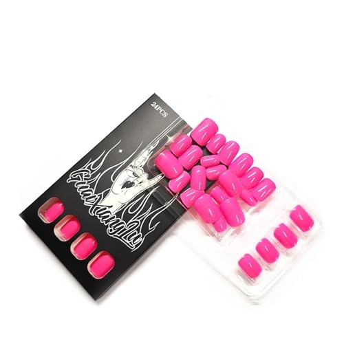 Hot Pink Solid Color Square Nails – 24Pcs – 10 A25 – Hot Pink Nails Short Press