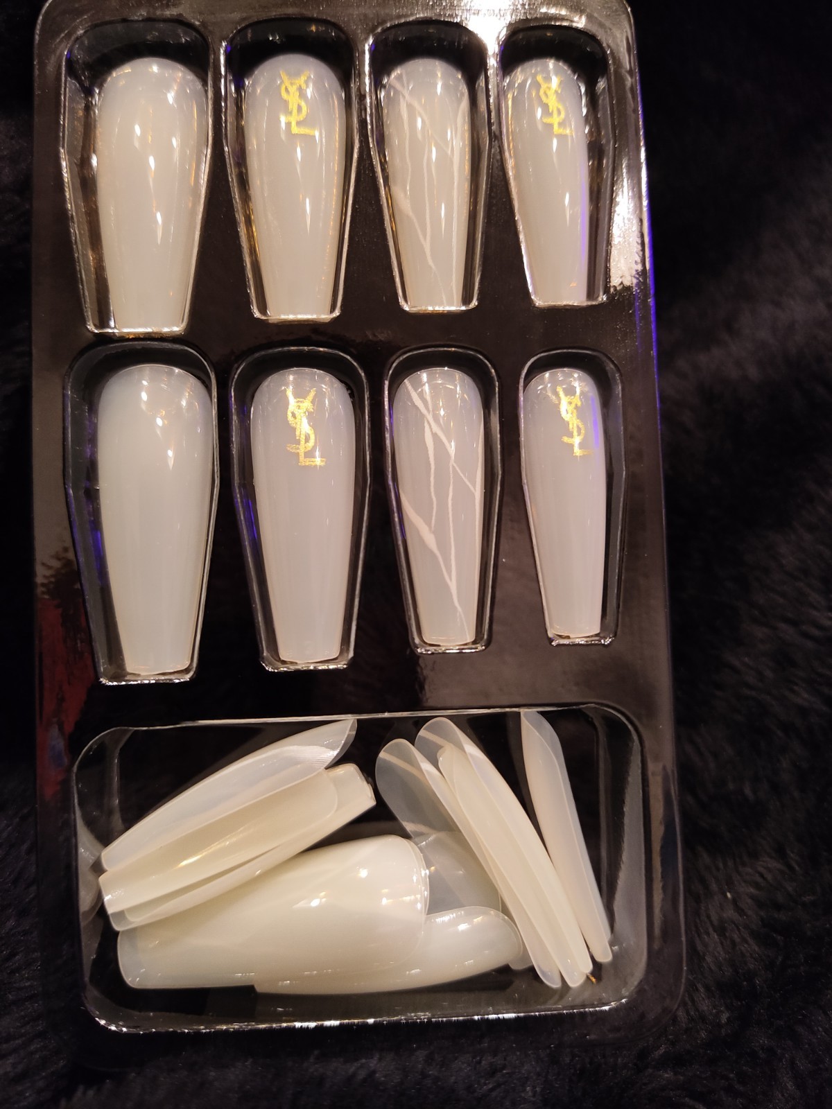 White Gold Salon Press On Nails Luxury Logo Design Long Coffin Ballerina Glossy