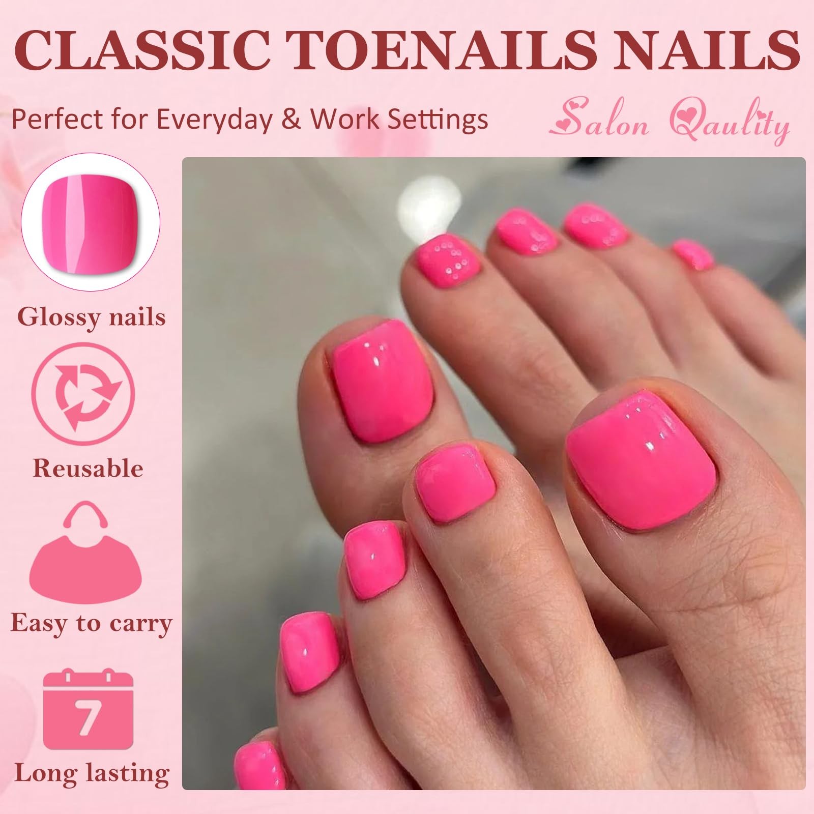 Press on for Women, 576pcs Toe Nail Press ons Short Square Fake Toenails