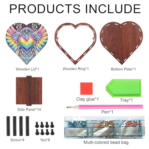 DIY Diamond Painting Storage Box Kit – Heart-Shaped Wooden Special Heart Wing