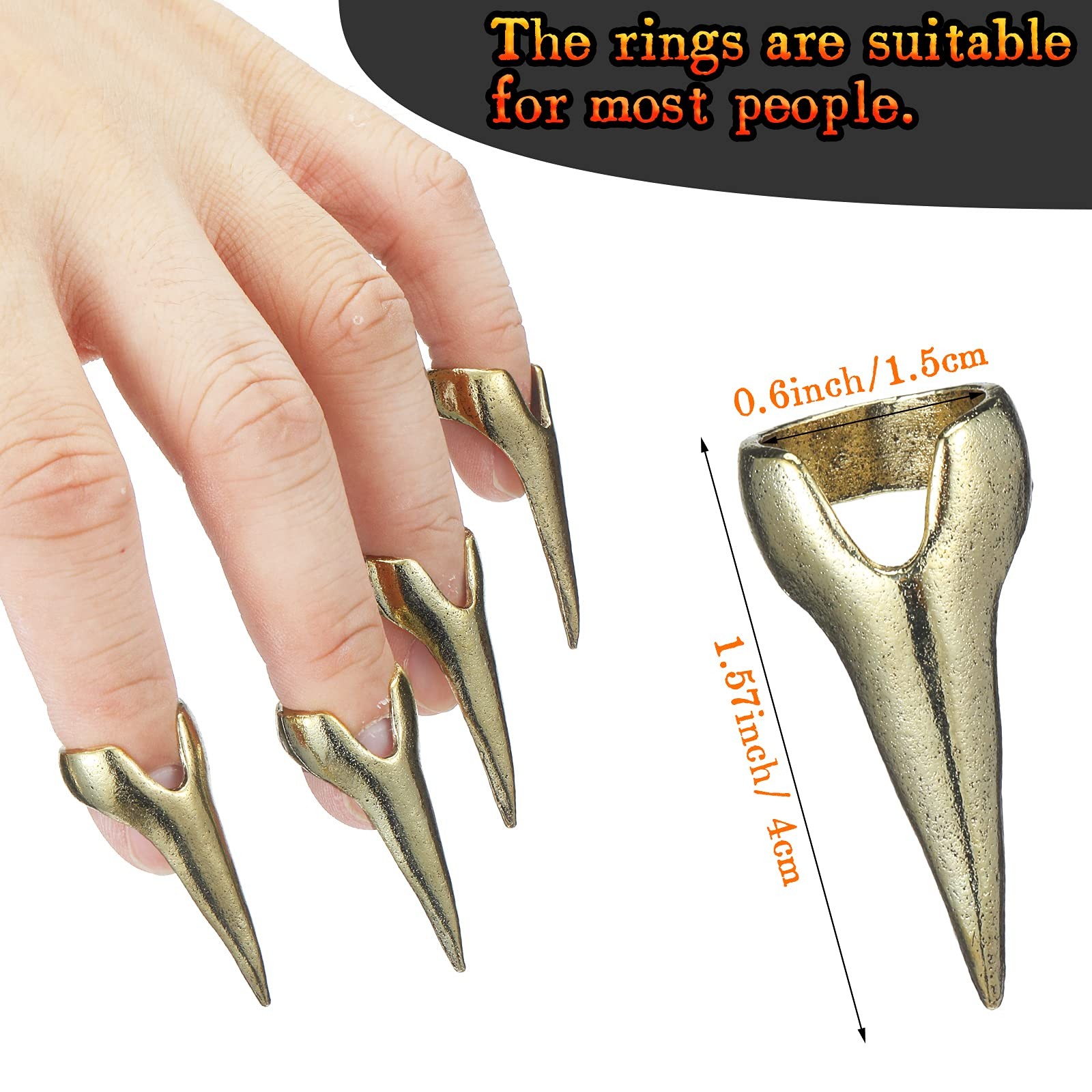 Hicarer 10 Pieces Finger Claws Rings Full Set Retro 0.6 inches, Black
