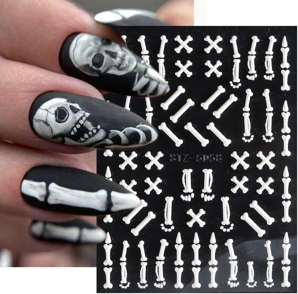Halloween Nail Art Stickers, 5D Embossed Halloween Nail Decals Skull Ghost Pumpk