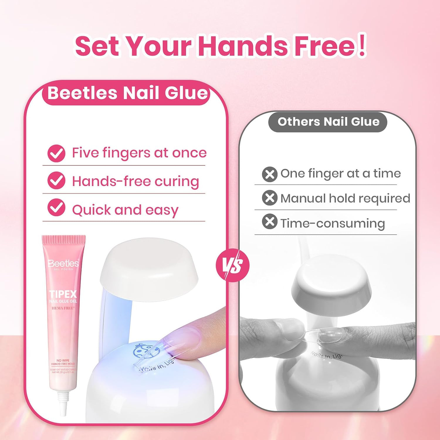 Beetles Nail Glue Gel 2Pcs 20G, No Wipe Tipex Instant Apex Nail Tips Glue | Hema