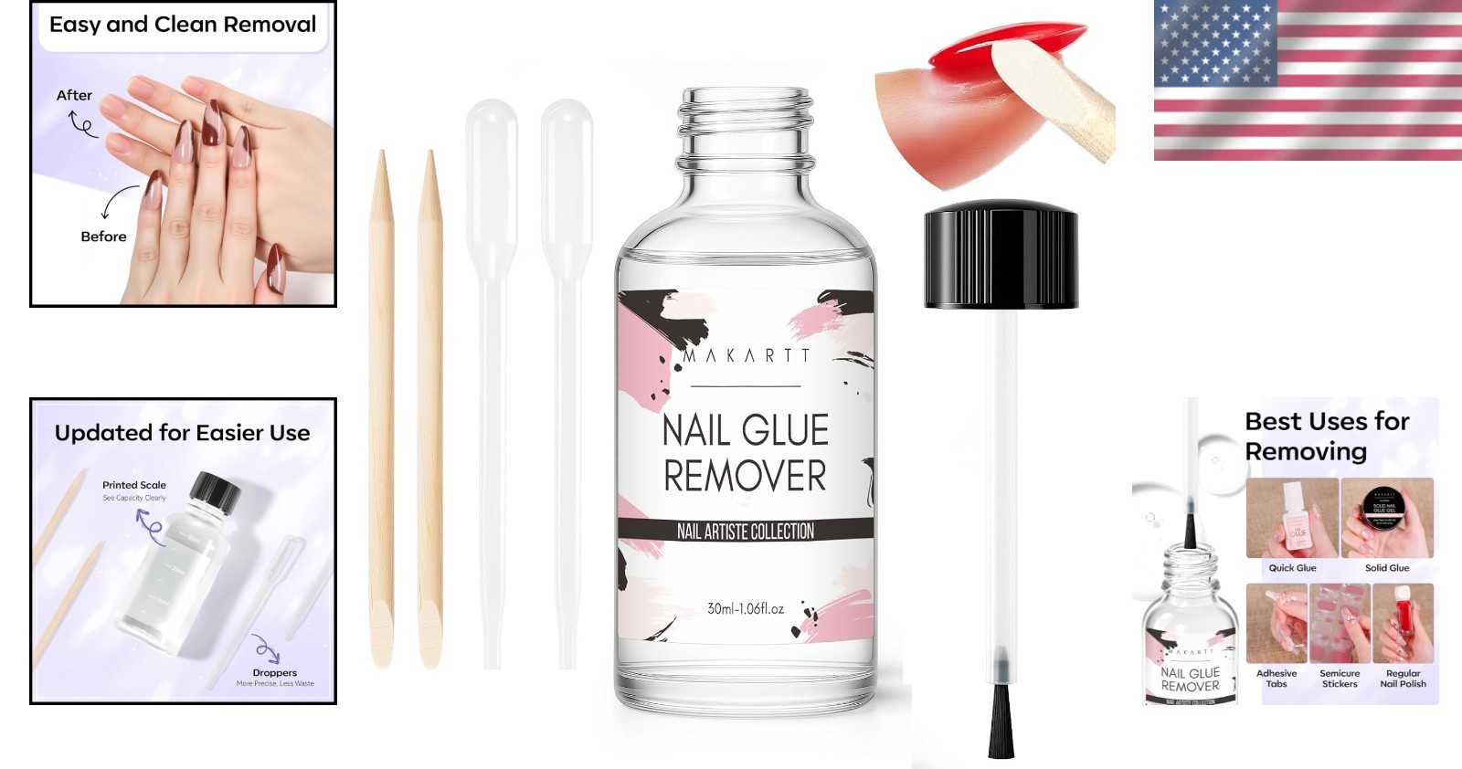 Quick Nail Glue Remover – 30ML Brush-On Solution for Easy Press On Nail Removal