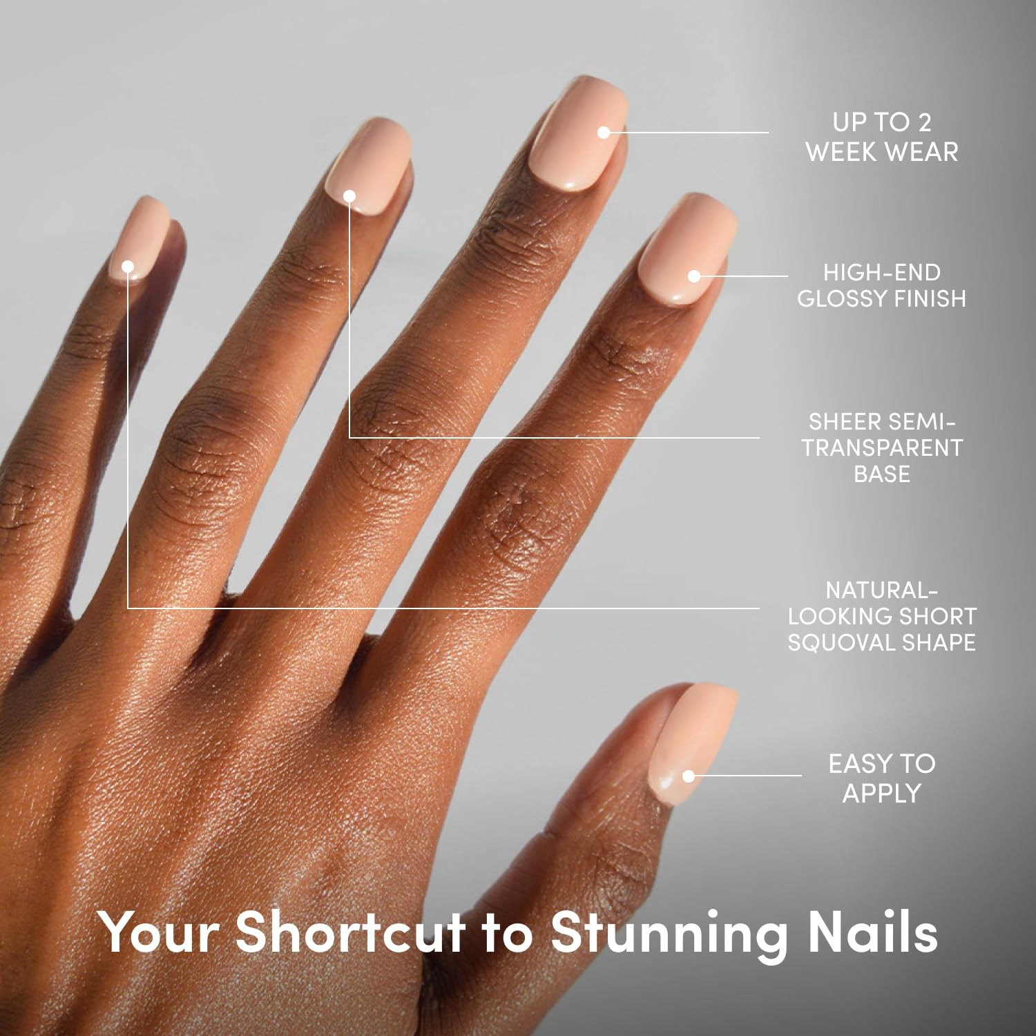 Glamnetic Short Squoval Press On Nails – 30 Pc Glossy Fake Nail Kit
