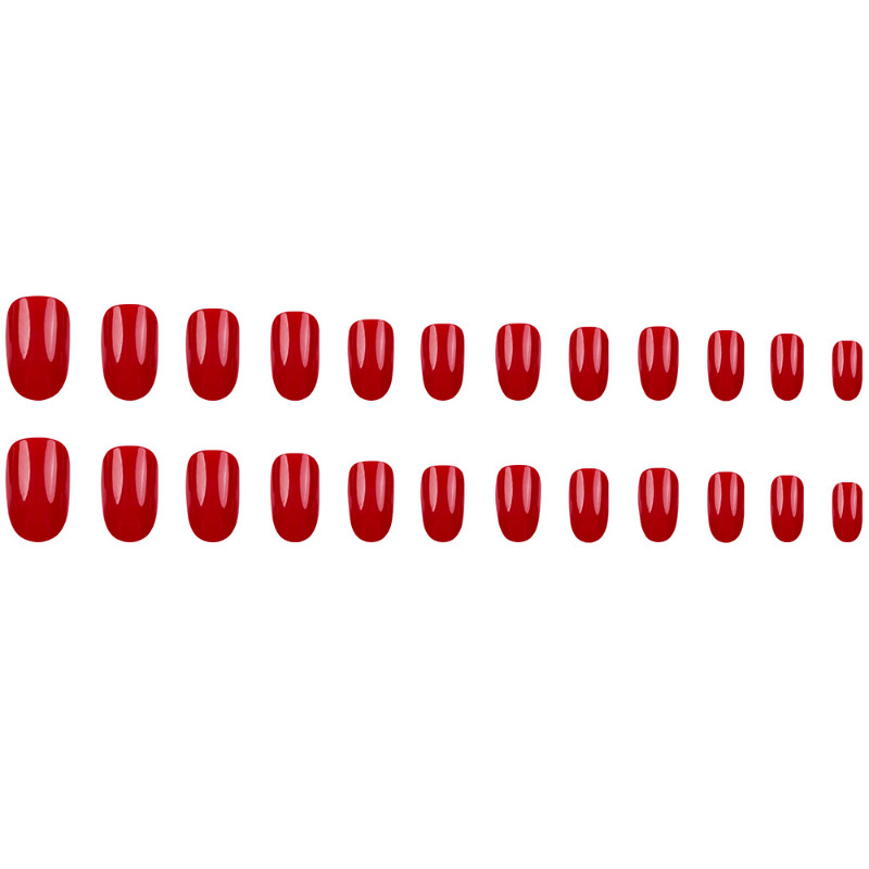 48pcs Almond Press on Nails, Bright Red Glossy Solid Nails for Party & Daily