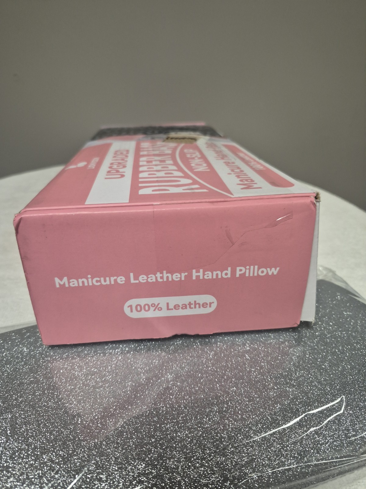 Upgraded Non-Slip Rubber Base Manicure Hand Rest 100% Leather Silver Glitter