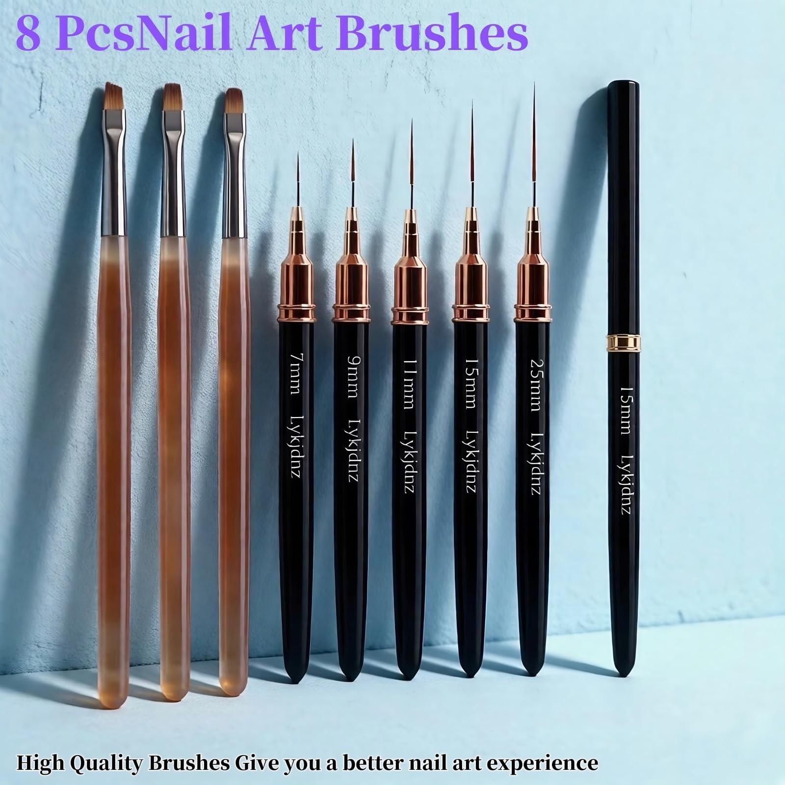 Nail Art Brushes Set 8Pcs Gel Liner Builder 5 For DIY Salon Design