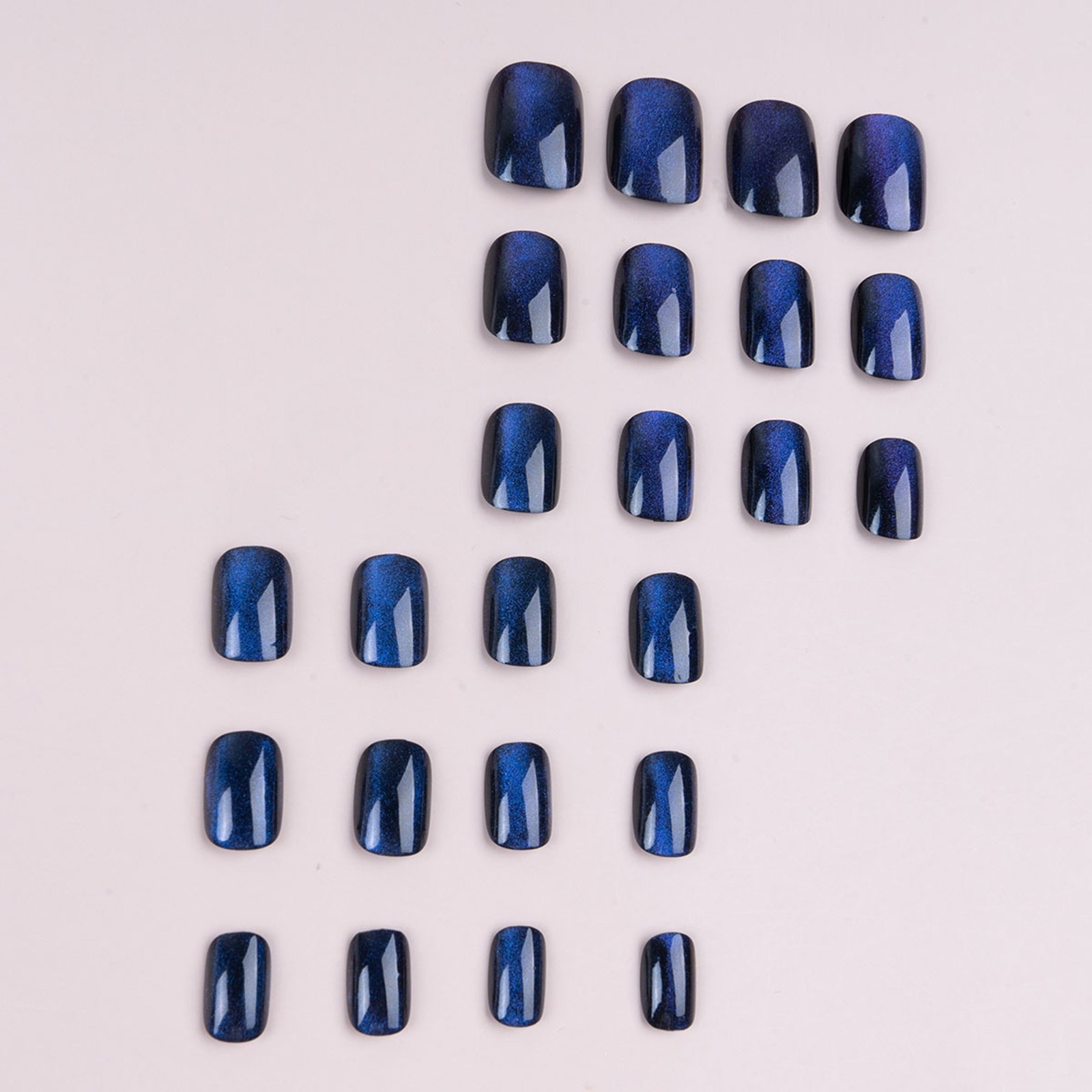 Blue Cat Eye Press on Nails Short Square False Nail Dark Blue Ombre Fake Nail