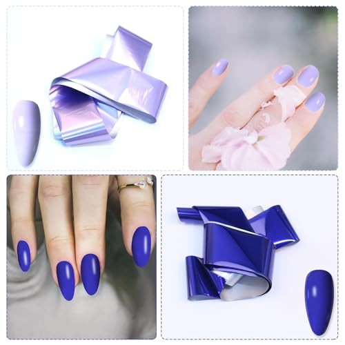 10 Rolls Nail Foil Transfer Sticker Kit Nail Foil Sheets Solid Color Purple