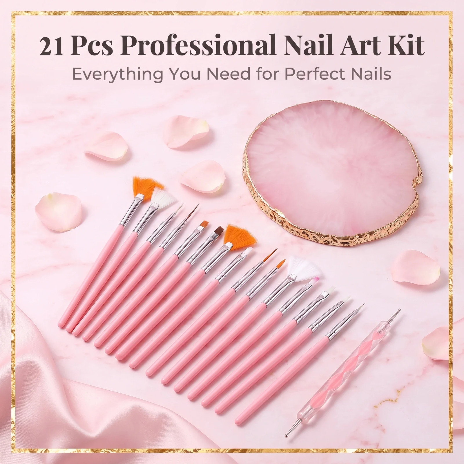 20PCS Nail Art Brush Set Dotting Pens & Palette DIY Manicure Kit