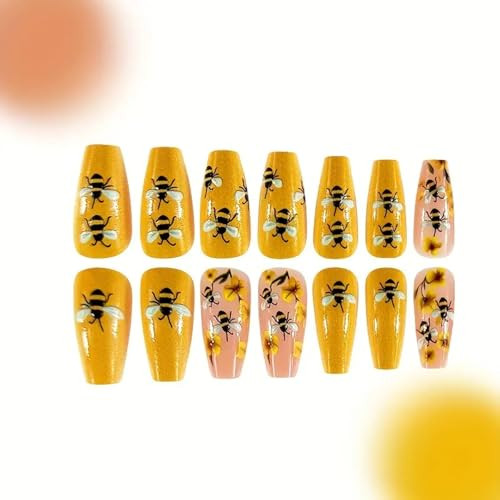 Coffin Press on Nails Yellow Fake Nails Spring Summer False Nails Style-A8