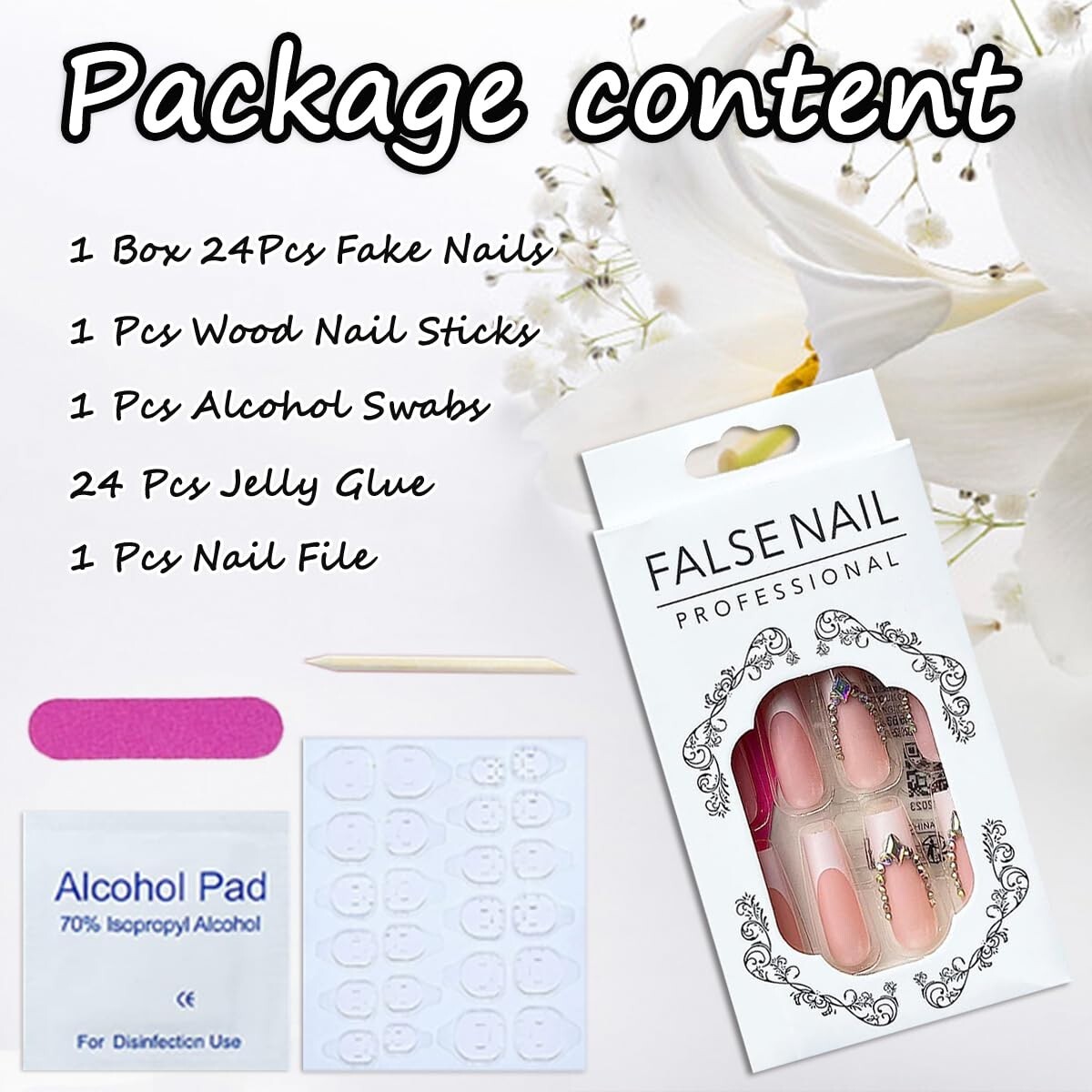 Uñas Postizas Decoradas Acrílicas Falsas 24Pack Colores French Butterfly