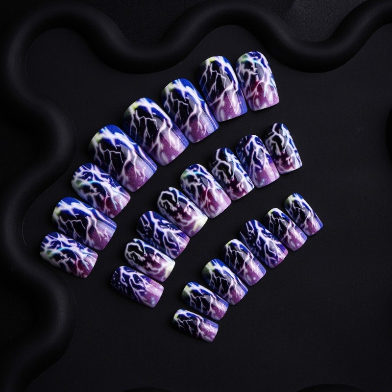 Dark Purple Lighting False Nail Pack of 24 Medium Length Plastic Nail Art