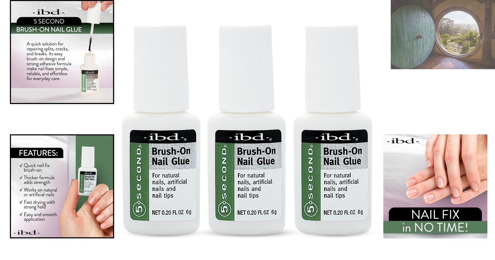Cruelty-Free 5-Second Nail Glue for Acrylics & Press-Ons – 3 x 0.20 Fl Oz