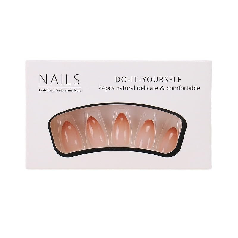 Nude Press on Nails Short Almond Fake Nails Glossy Ombre Press Ons with Designs