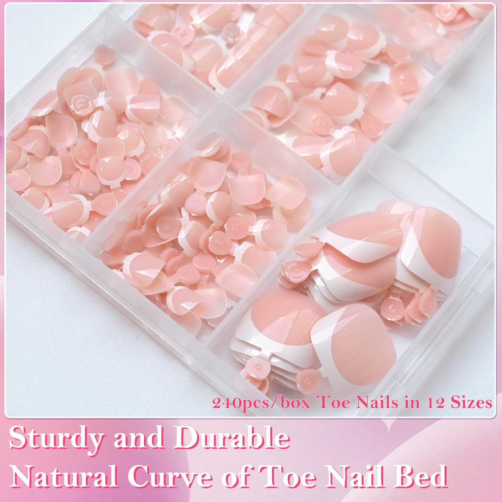 Press on Toenails for Women, 240pcs Toe Nail Press ons White Deep French Tips…