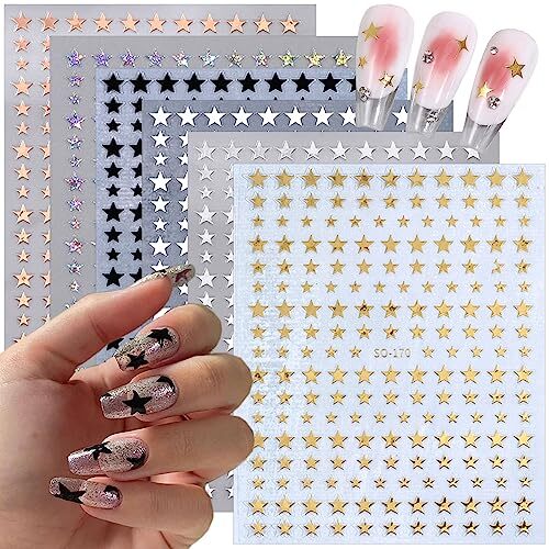 6 Sheets Shiny Star Nail Art Stickers Self-Adhesive 3D Nail Art Supplies A7