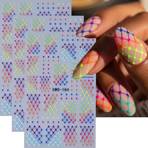Colorful Line Nail Art Stickers Plaid Polka Dot Colorful Line Dot Style9