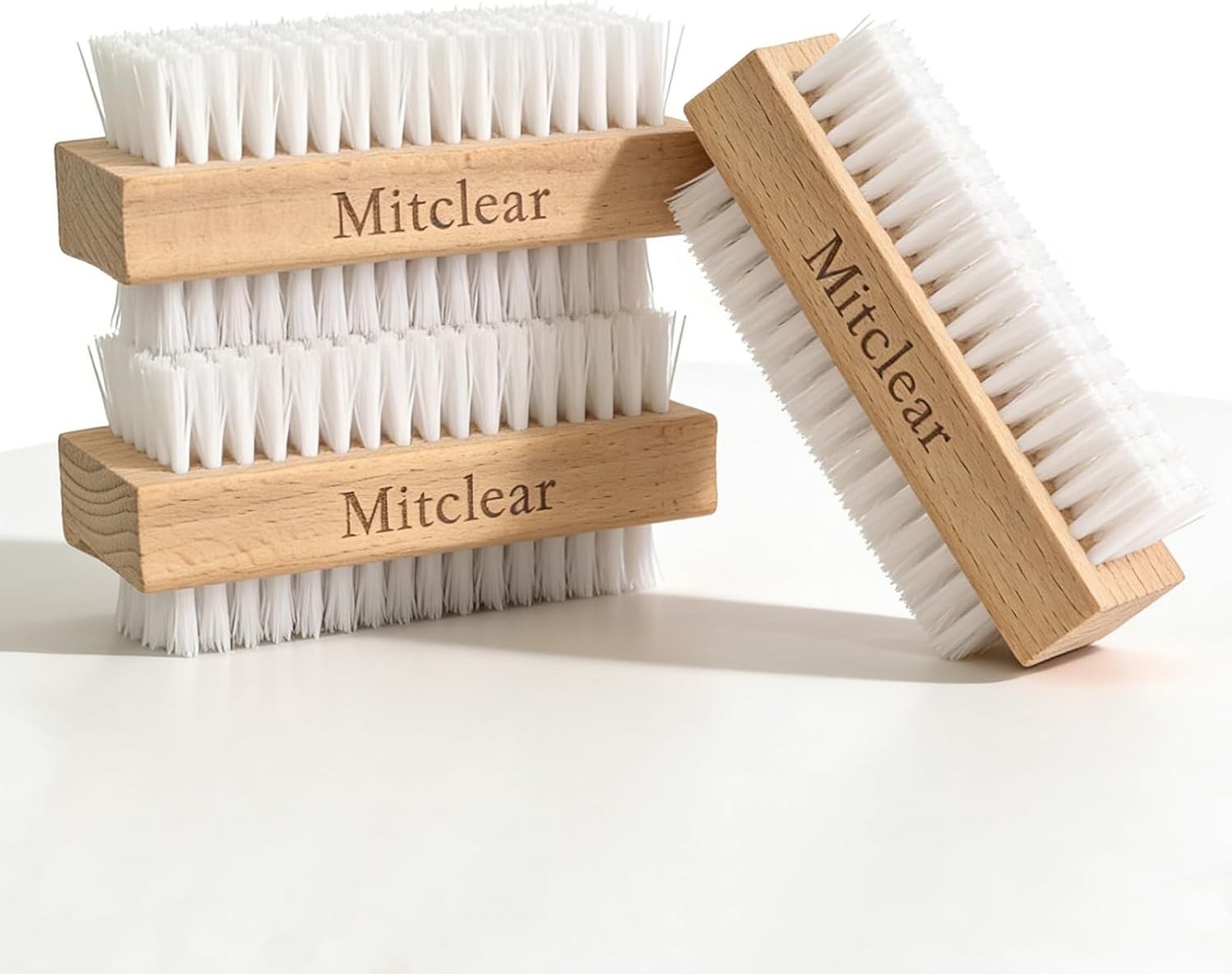 Mitclear Wooden Nail Brush, Nail Scrubbing Brushes with Hard Plastic Bristle