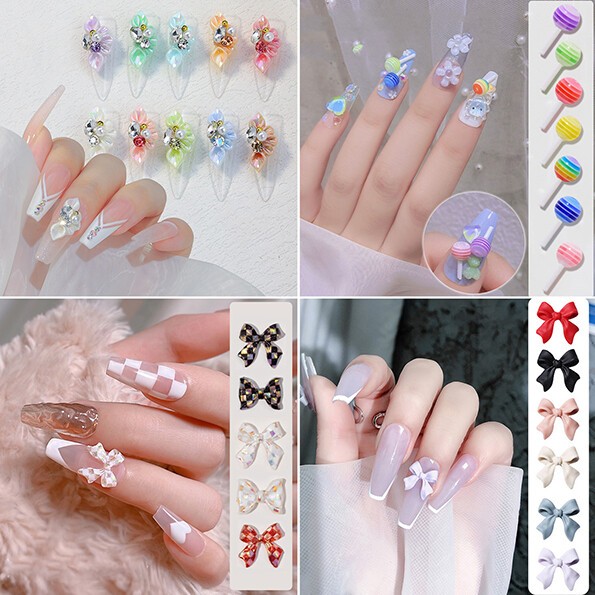 3D Bow Butterfly Nail Art Stickers Charms Decorations Cute Mixed Style Manicure