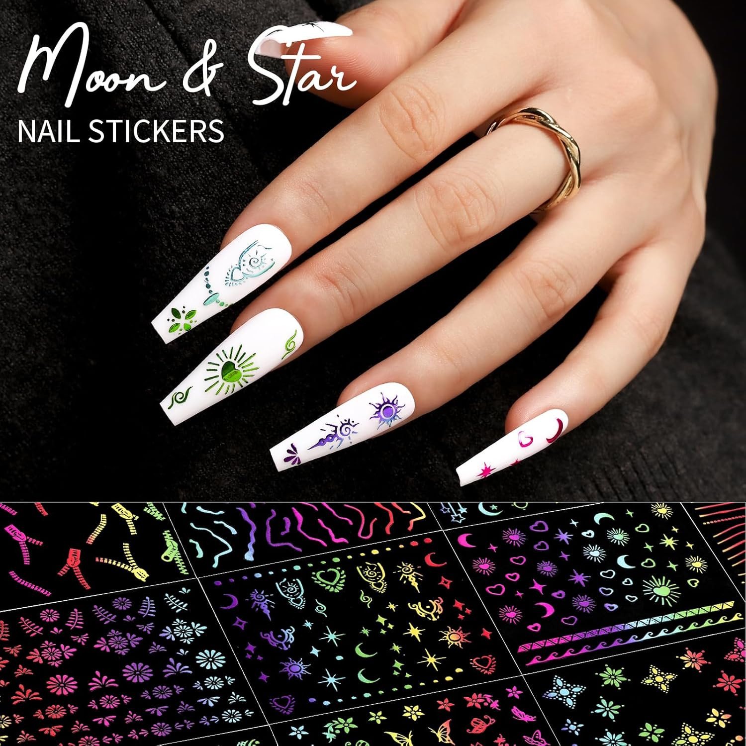 Teenitor 50 Sheets Nail Art Stickers, Rainbow Nail Stickers for Nail Art Nail De