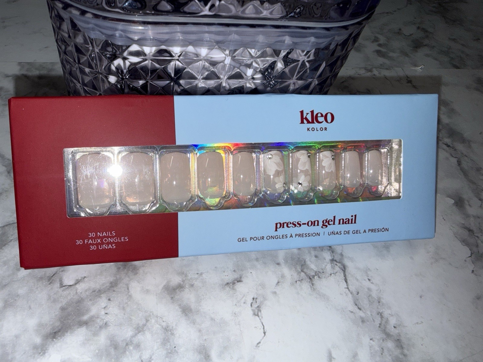 New Kleo Kolor Press-On Gel Nails – Long Square Lace Bloom