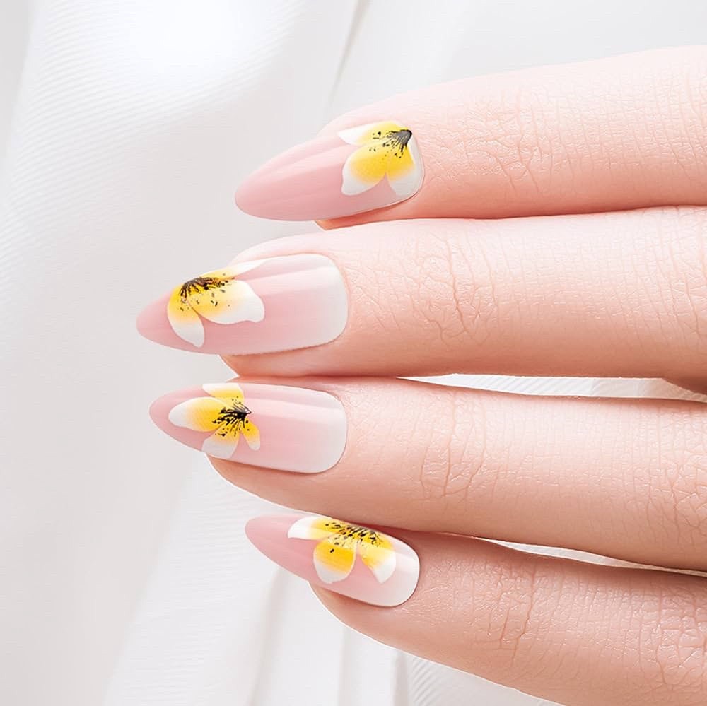 GoldFinger Trendy False Nails Kit, Long Almond Shape Design Nail, Pink