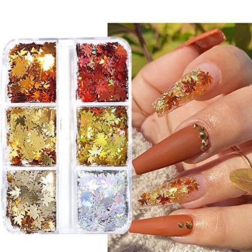 Maple Leaf Nail Glitter Sequins 3D Holographic Fall Leaves Nail Art Flakes 6 B