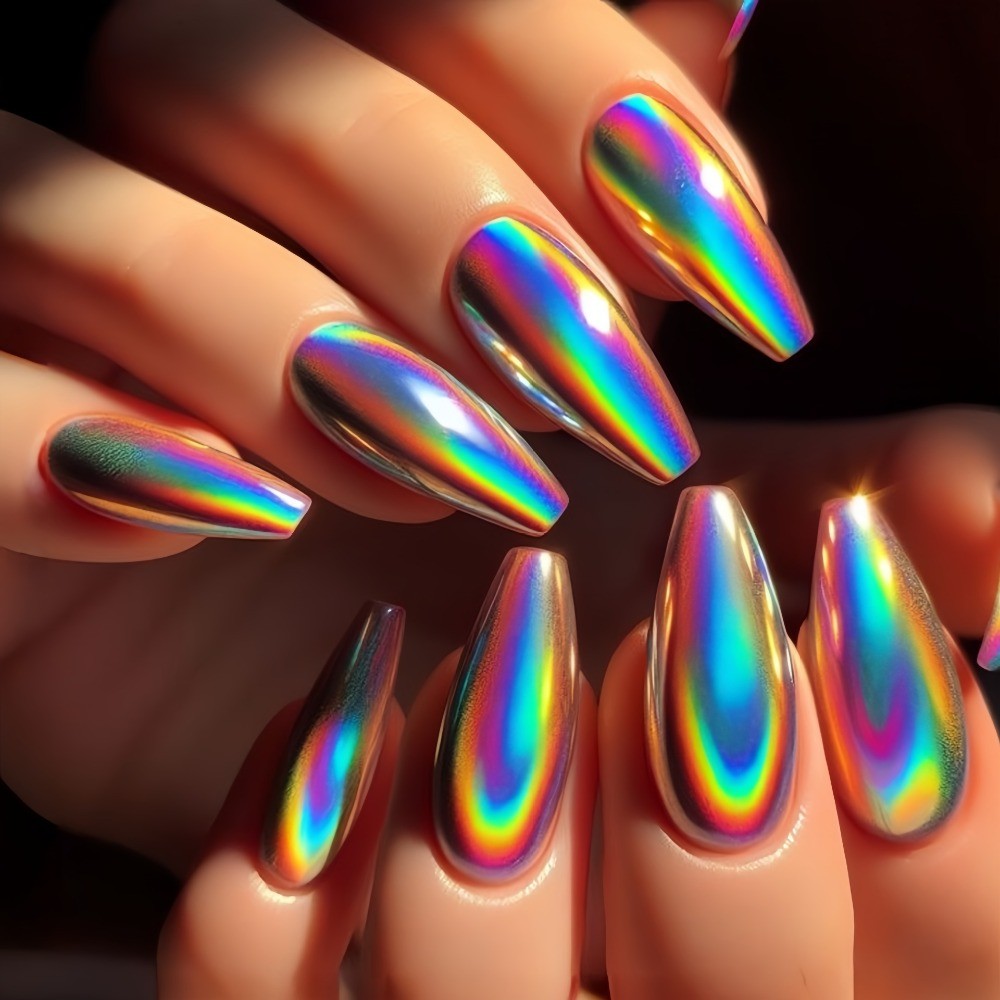 24pcs Long Almond Dopamine Press-On Nails, Multi-Color Glossy Trendy Minimalist