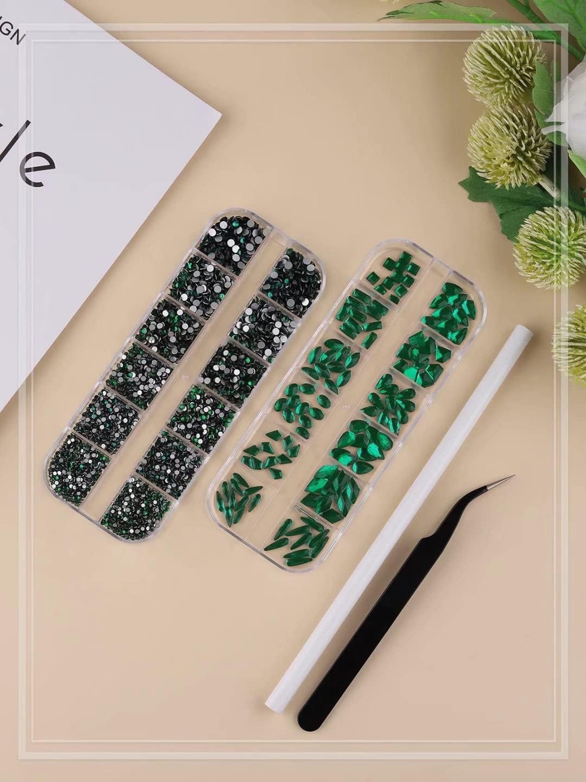 EBANKU 3120 Pcs Green Gems Nail Art Rhinestone Kit, Emerald Green Rhinestones…