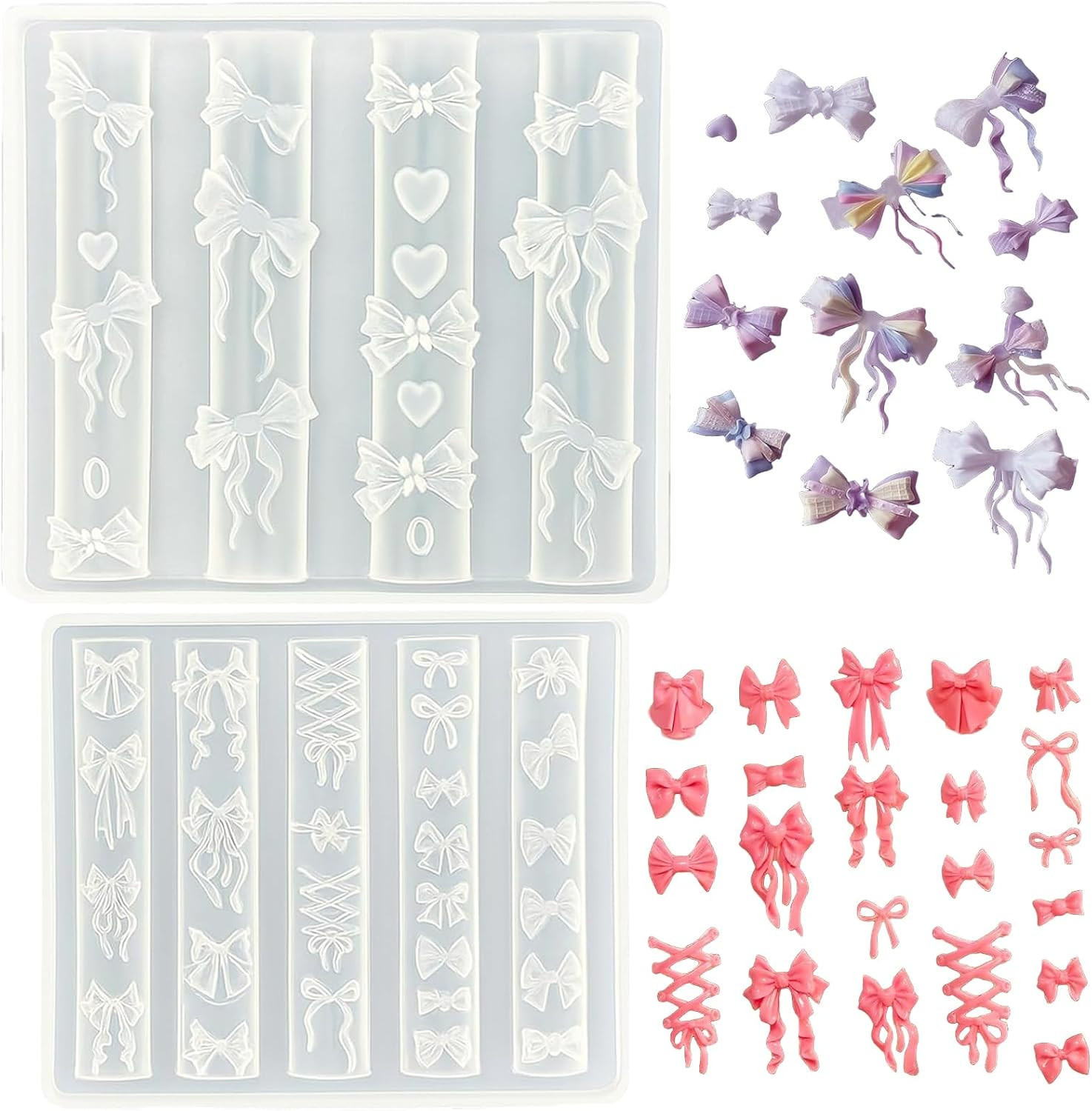 2 PCS Bow Silicone Nail Art Molds 3D Bow Silicone Nail Molds Carving Template St