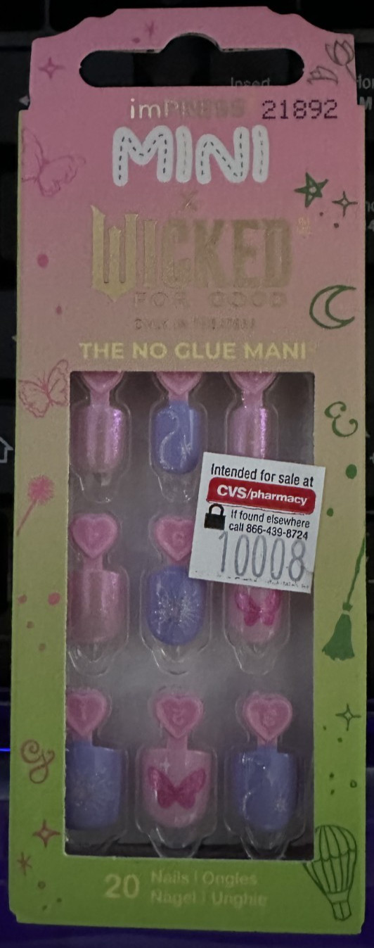 Impress Nails Manicure Mini Purple Pink Butterfly Wicked for Good News