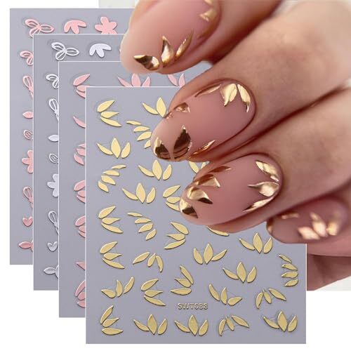 8pcs Gold Flower Leaf Nail Art Stickers 3D Self-Adhesive Metallic Nail Style5