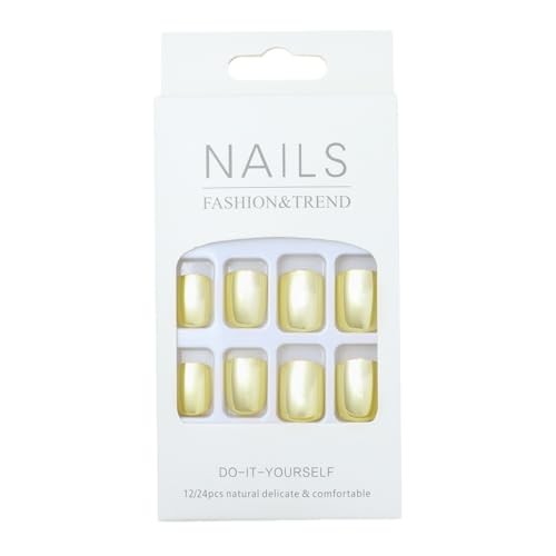 Gold Press on Nails Short Square Fake Nails Gold Chrome False Nails Style-A4