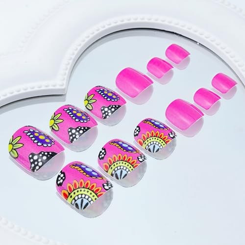 Summer Colorful Flowers Press on Toenails Short Square Full Cover Sunflowers