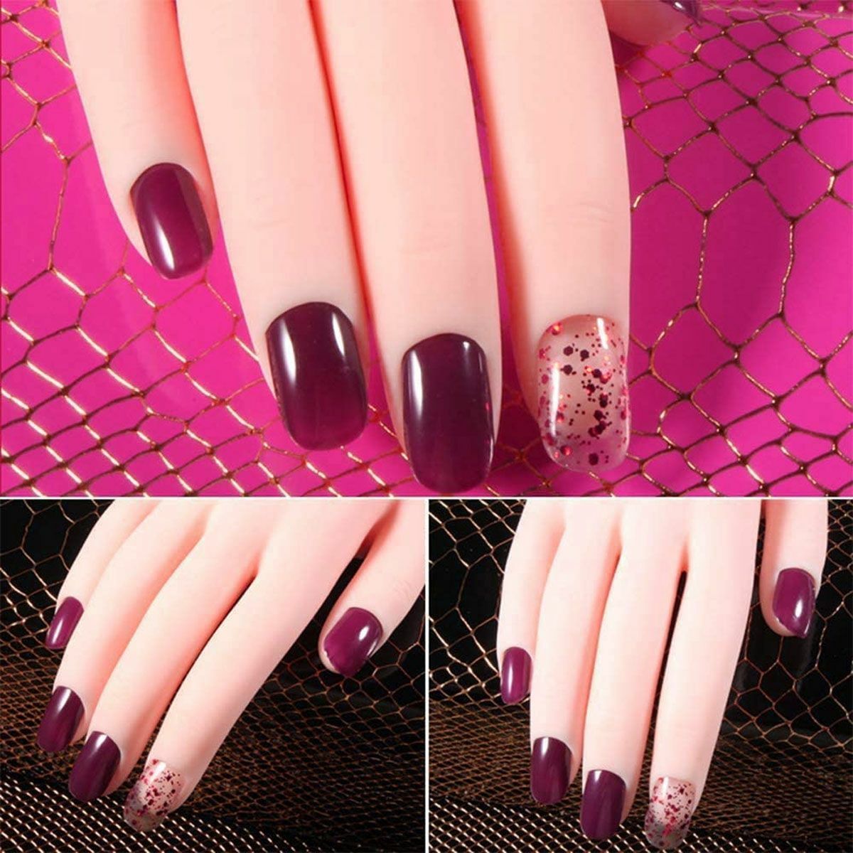 Flexible Practice Training Fake Hand Model Display & 100Pcs Full False Nail Tips