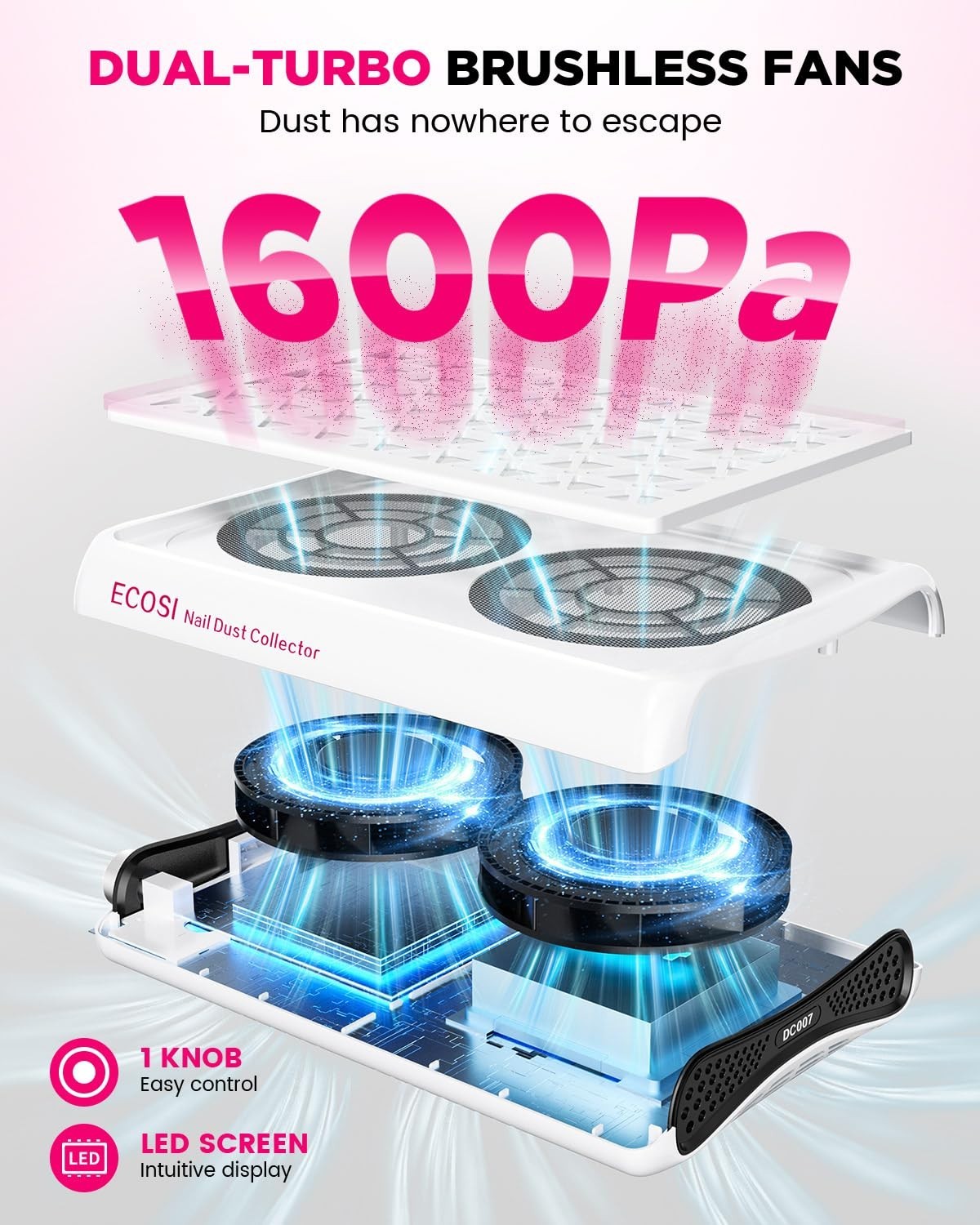 Powerful 8000RPM Nail Dust Extractor with 30 Filter Papers