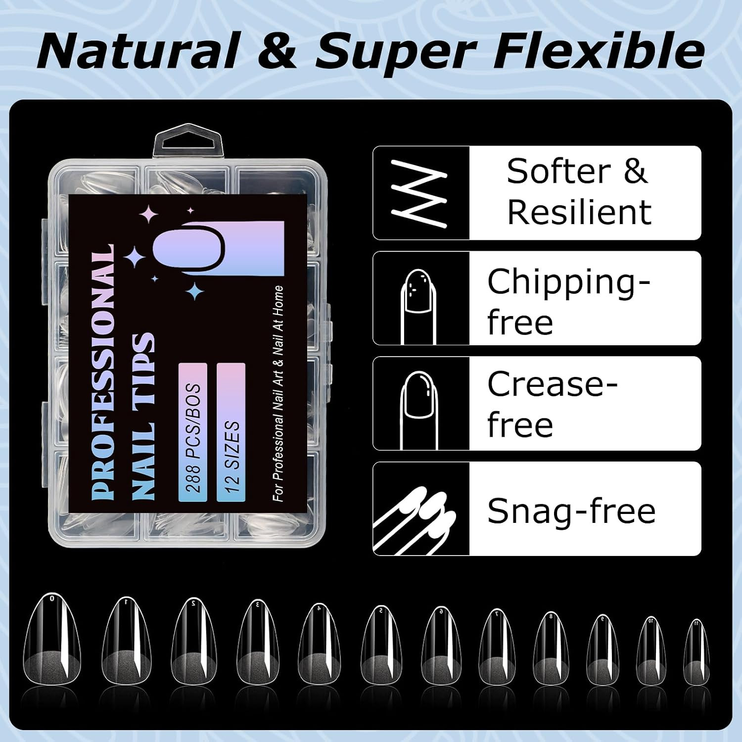 Almond Fake Nail Tips, 288Pcs Soft Gel Pre Filed Acrylic Almond Fake Nails, Gel