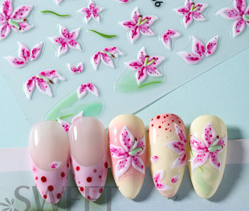 Butterfly Flower Embossed Strawberry Hibiscus Bow Nail Art Stickers Decor NH29