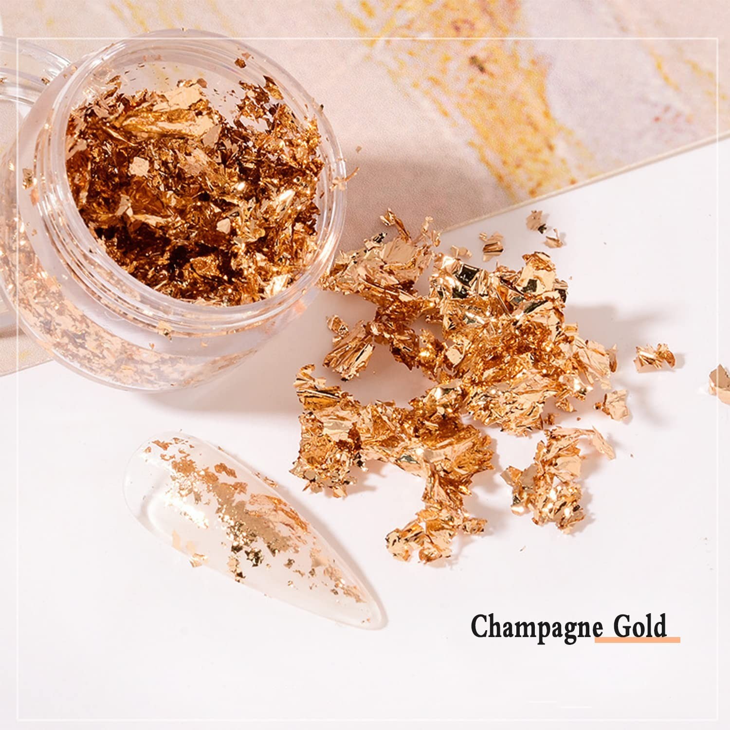 Nail Foil Flakes 4 Bottles Gold Foil Flakes Metallic Gold Foil Set for Nails,…