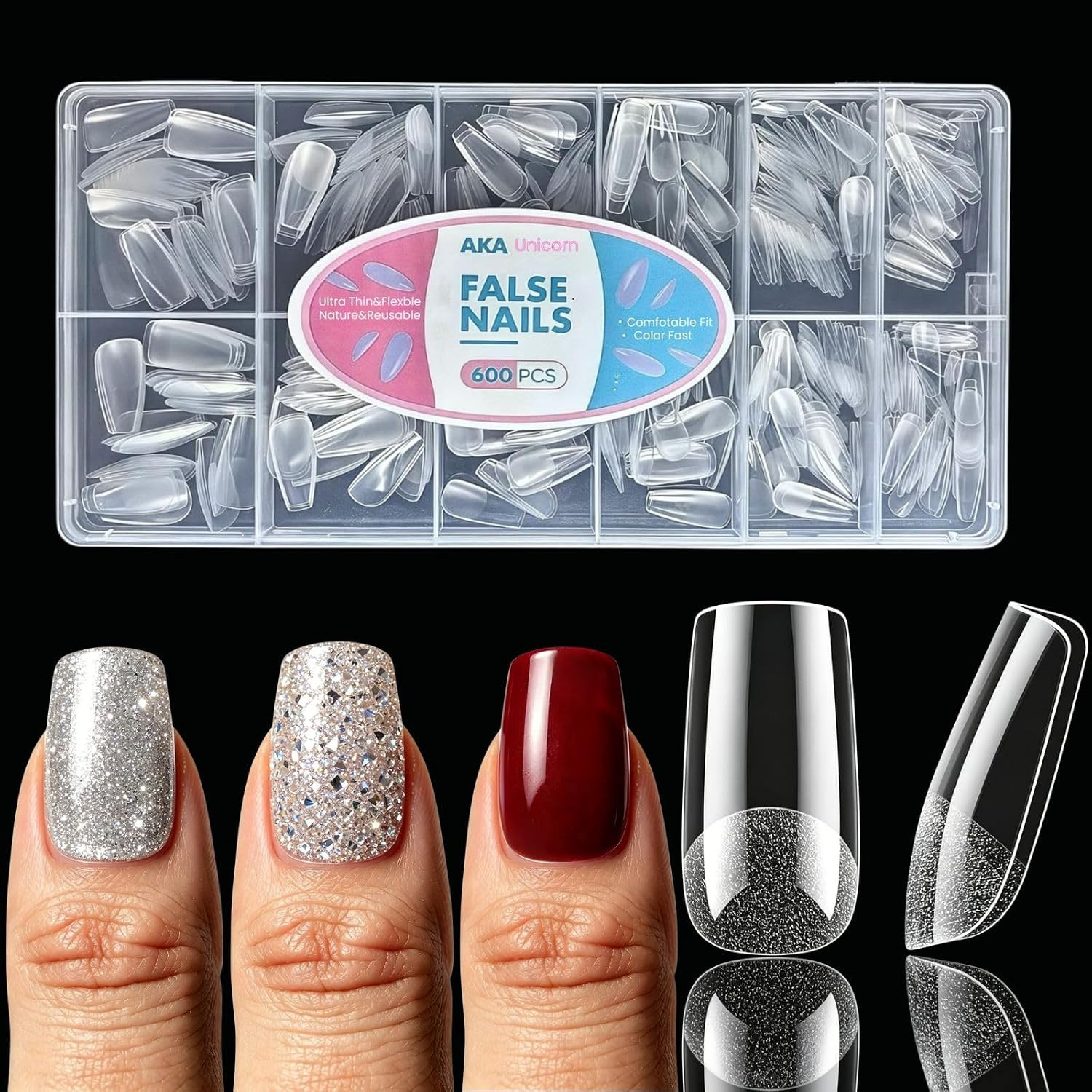 Long Square Nail Tips,Pre-Etched Full Cover Soft Gel Nail Tips | 240Pcs Clear No