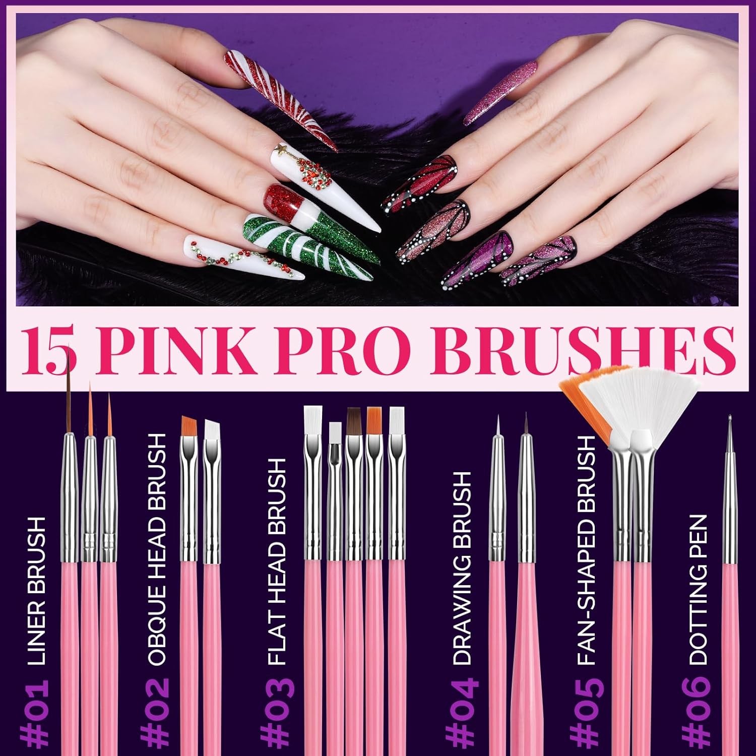 Nail Art Kit with Brushes Dotting Tools Charms Rhinestones Stickers Decoration S