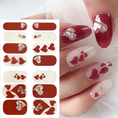 1 Sheets Romantic Valentines Day Nail Gel Stickers 3D Heart Nail Stickers-12