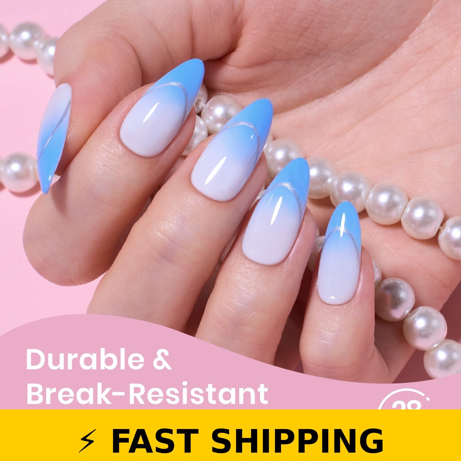 Beetles Medium Almond Nail Tips 576pcs, Pre-Etched Soft Gel Tips