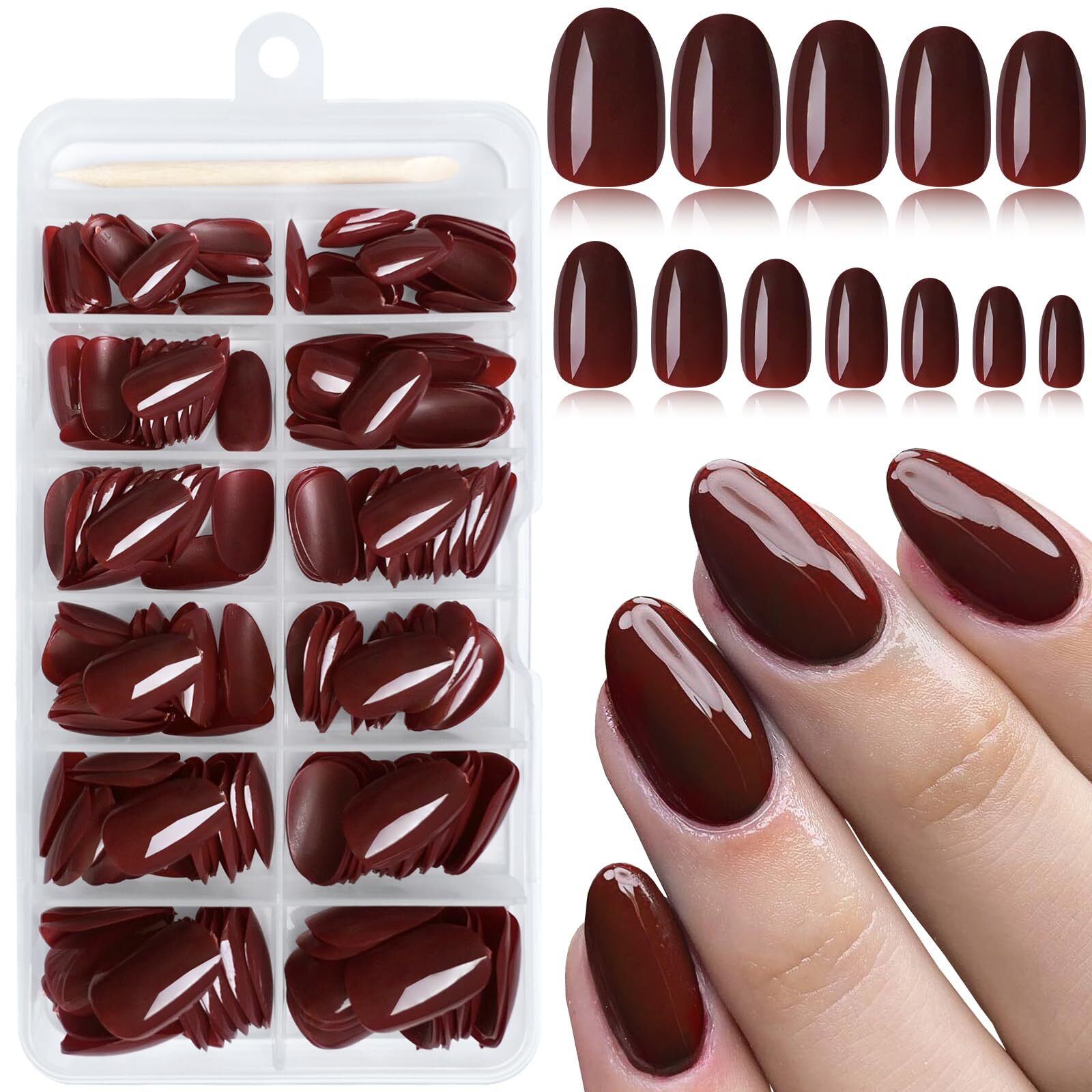 Oval Press on Nails Short Fake Nails 240pcs Burgundy Nails Press on Almond Fa…
