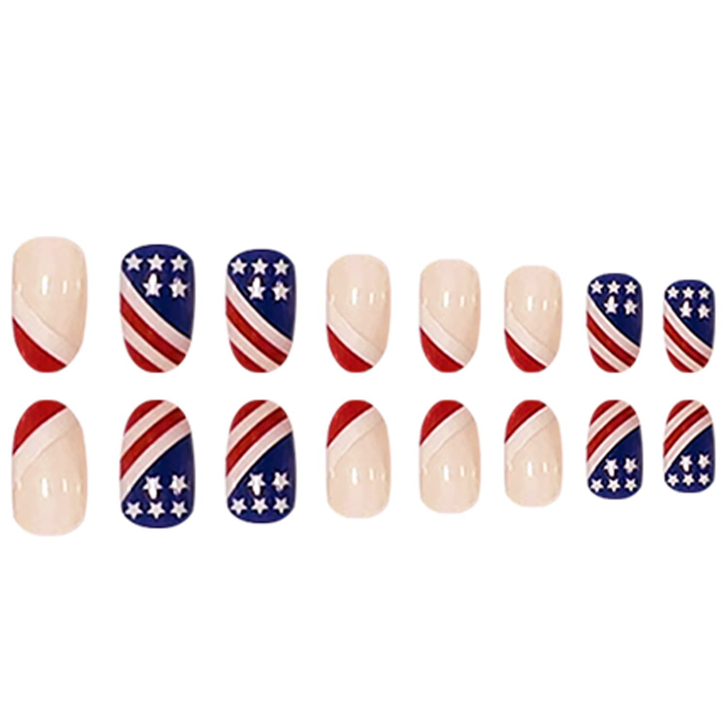 Press On Nails Short for Independence Day, Round Shape Full Cover Reusable Fa…